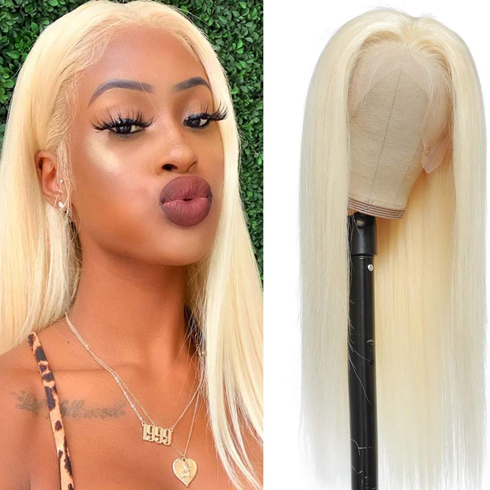 AFBeauty Blonde Wig for Women Synthetic Lace Front Wig Long Straight #613 Blonde Glueless Wig Heat Resistant Replacement Wigs Halloween Makeup 24’’