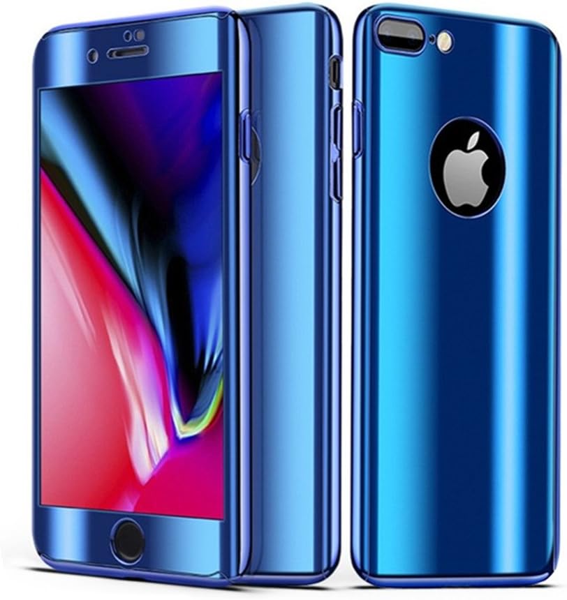 Leagway iPhone 8 7 Case Cover, Ultra Slim Electroplate 360 Degree Full Body Protection Anti-Scratch Mirror Case with Tempered Glass Screen + Hard PC Protector for Apple iPhone 7/8 (Blue)