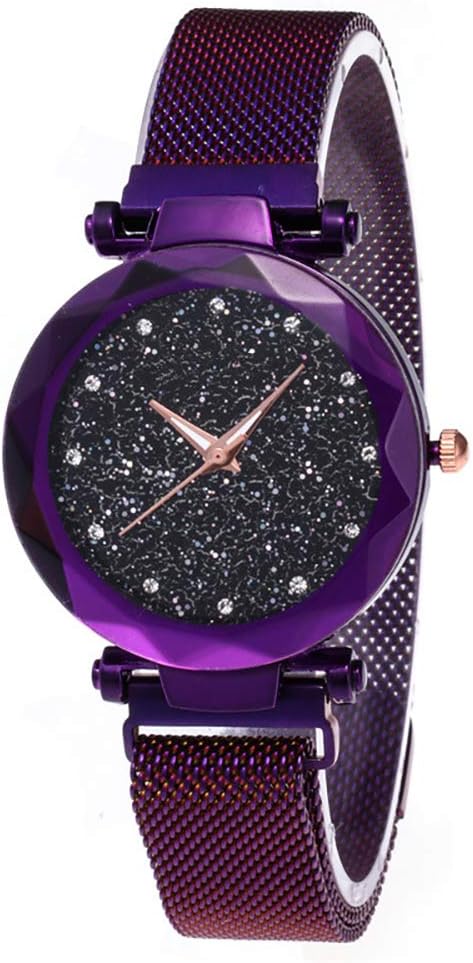 JIUMAN Luxury Starry Sky Women Watches Rose Gold Bracelet Rhinestones Quartz Ladies Watch Thin Steel Female Waistwatch (Purple)