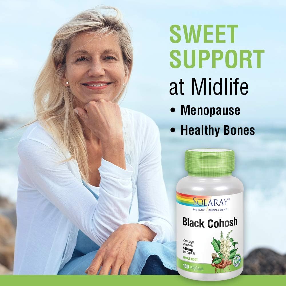 Solaray Black Cohosh 540 mg | Womens Health & Menopause Support Supplement | Whole Root | Non-GMO, Vegan & Lab Verified | 180 VegCaps: Health & Personal Care