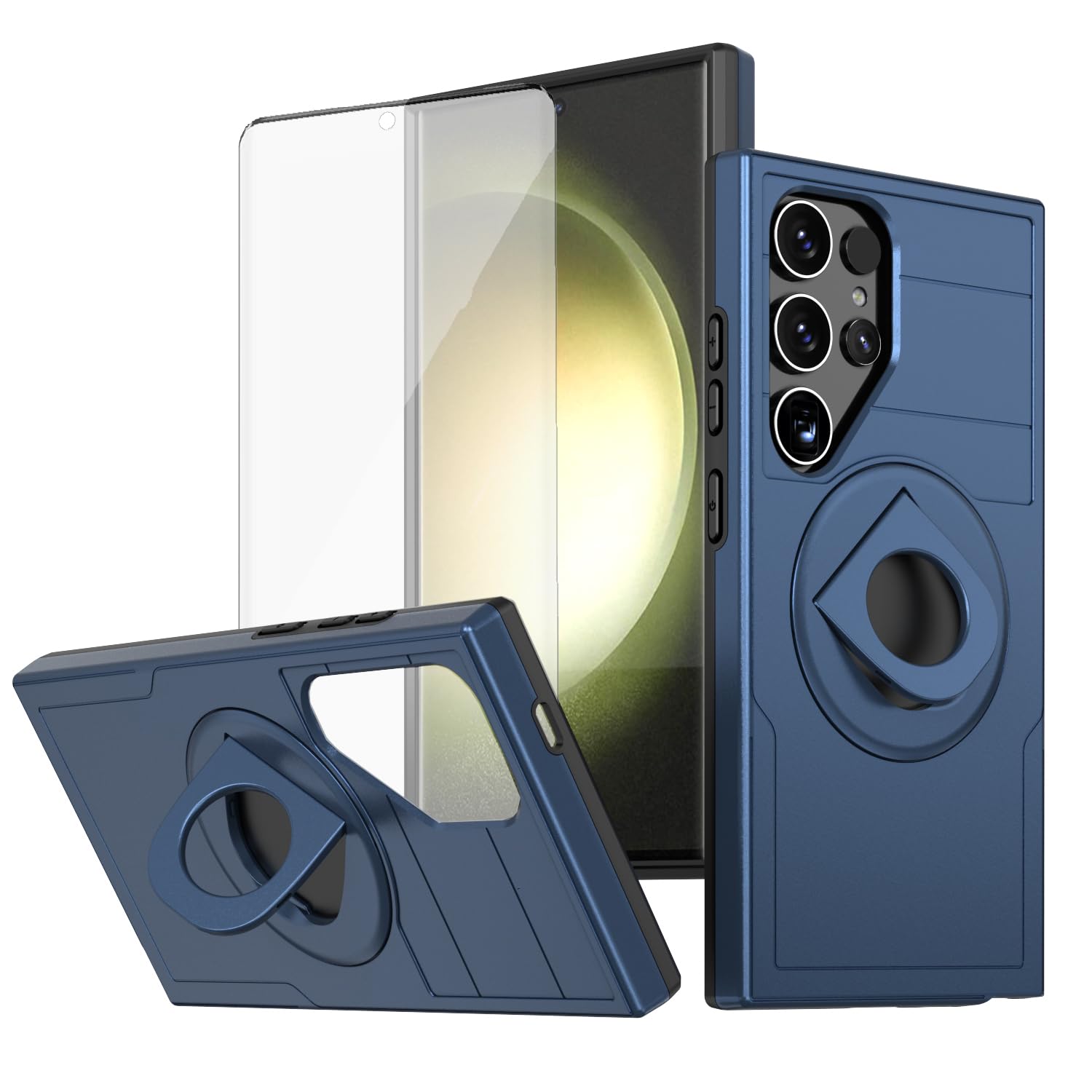 Photo 1 of Asuwish Phone Case for Samsung Galaxy S24 Ultra 5G with Cell Cover Tempered Glass Screen Protector Slim Rugged Stand Ring Holder S24Ultra 24S S 24 24Ultra Women Men Blue