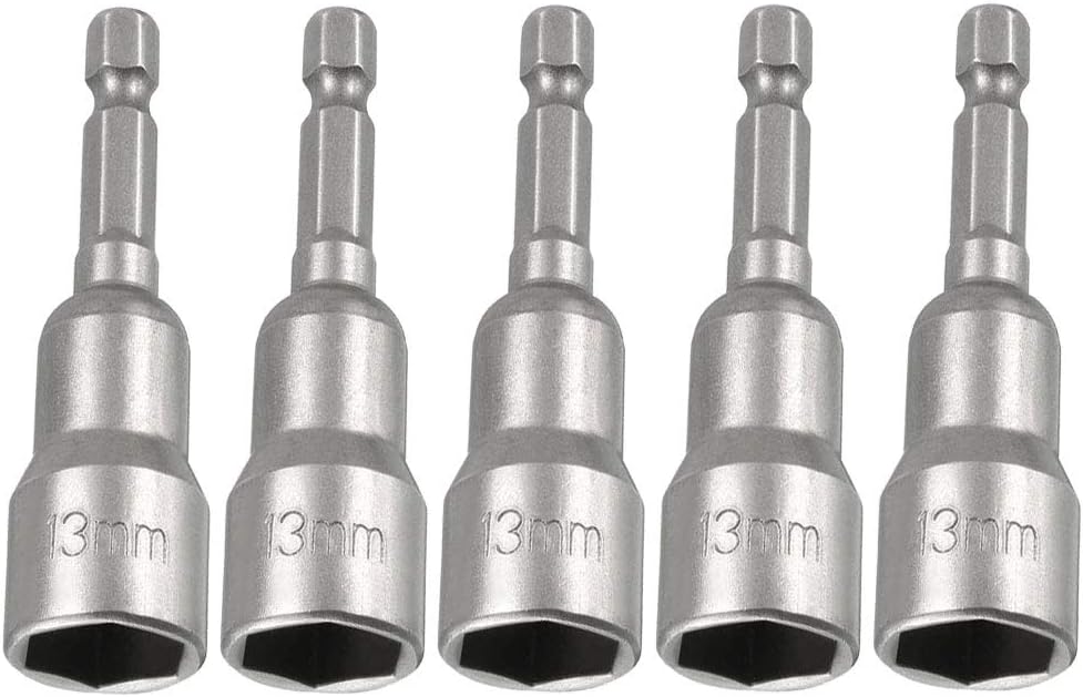 Saipor 5pcs Power Screwdriver Nut Driver Bit Set Sizes 13mm 1/4” Hex Shank Impact Nuts Driver Drill Bits Metric Wrench Socket Bit