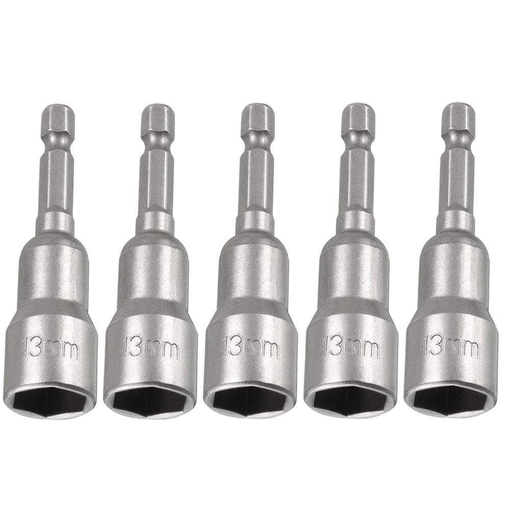 Saipor 5pcs Power Screwdriver Nut Driver Bit Set Sizes 13mm 1/4” Hex Shank Impact Nuts Driver Drill Bits Metric Wrench Socket Bit