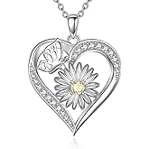 Hancock Daisy Necklace for Women 925 Sterling Silver Flower Heart Pendant Floral Jewelry Gifts for Family Friends Lover (with Silver Chain & Jewelry Gift Box)