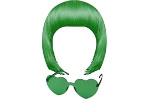MIAHART Green Short Bob Wig and Sunglass Set, Neon Colored Wigs Costume Colorful Cosplay Wigs Daily Party Hairpieces for Bachelorette Glow in The Dark Neon Party Favors Halloween Decorations Supplies