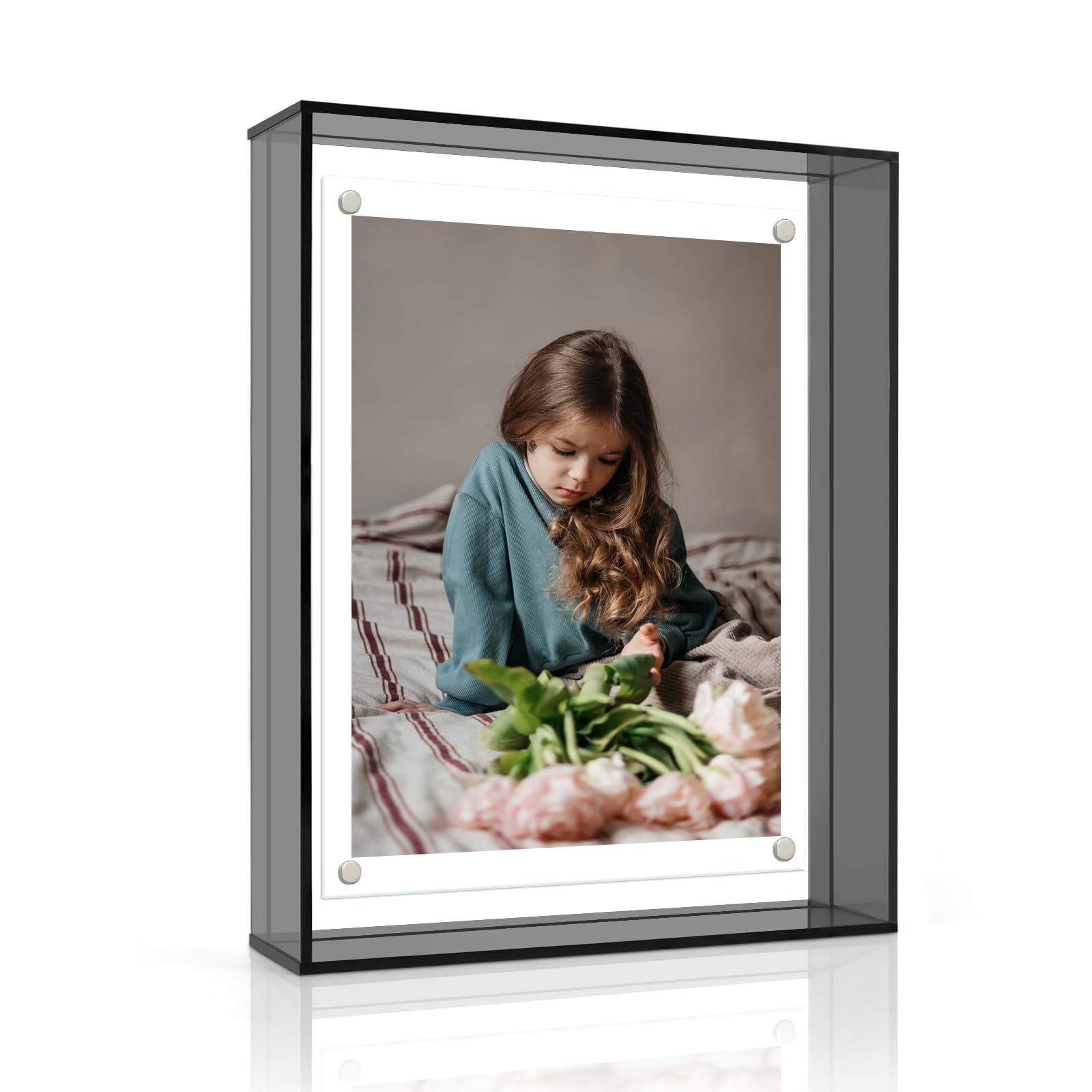 Photo 1 of ***STOCK PHOTO FOR REFERENCE ONLY***
8x10 Inch Acrylic Picture Frame, Black Floating Magnetic Photo Frame for Desktop or Wall Decoration