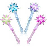 EnrichFun Light Up Frozen Snowflake Wand with Sound, Motion Sensitive Magic Princess Toys for Kids Girls Party Favors 4 Pieces, (Mixed)