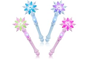 EnrichFun Light Up Frozen Snowflake Wand with Sound, Motion Sensitive Magic Princess Toys for Kids Girls Party Favors 4 Pieces, (Mixed)
