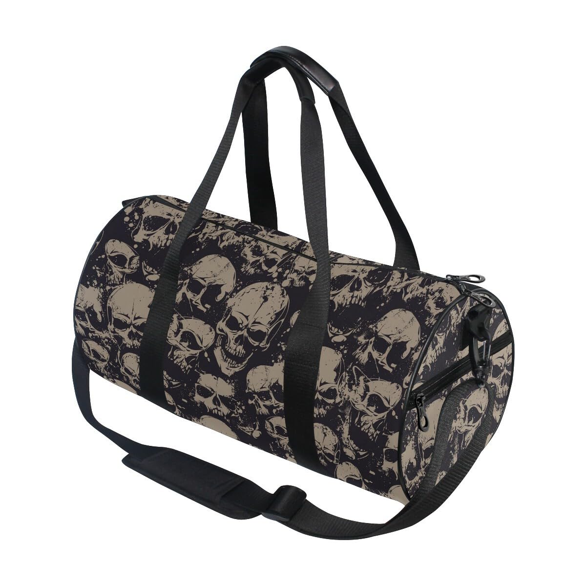 ALAZA Foldable Duffle Bag Womens Mens for Travel Sports Camping Yoga Swim, Grunge Skulls Small Round Gym Bags with Shoulder Strap Top Handle