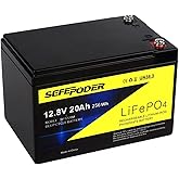 SEFEPODER 12V 20Ah Lithium LiFePO4 Deep Cycle Battery, 4000 Cycles Rechargeable Battery for Lighting, Power Wheel, Fish Finder with and More Built-in 40A BMS(Screw Terminal)