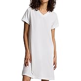 SIORO Nightgowns for Women Short Sleeve Sleep Shirt V Neck Nightshirt Summer Waffle Sleepwear Comfy Sleep Dress with Pockets