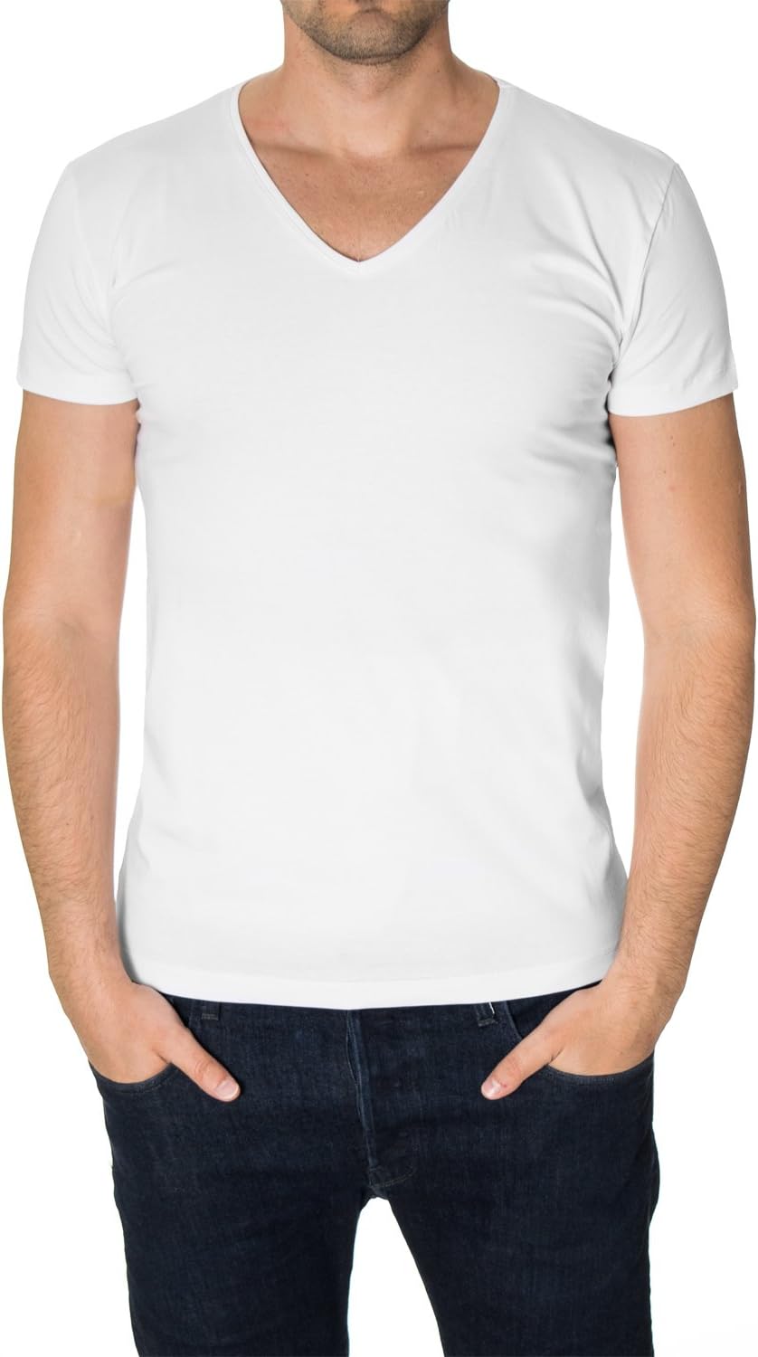 MODERNO Mens Plain Basic T-Shirt - Short Sleeve, V-Neck (MOD2001VN)