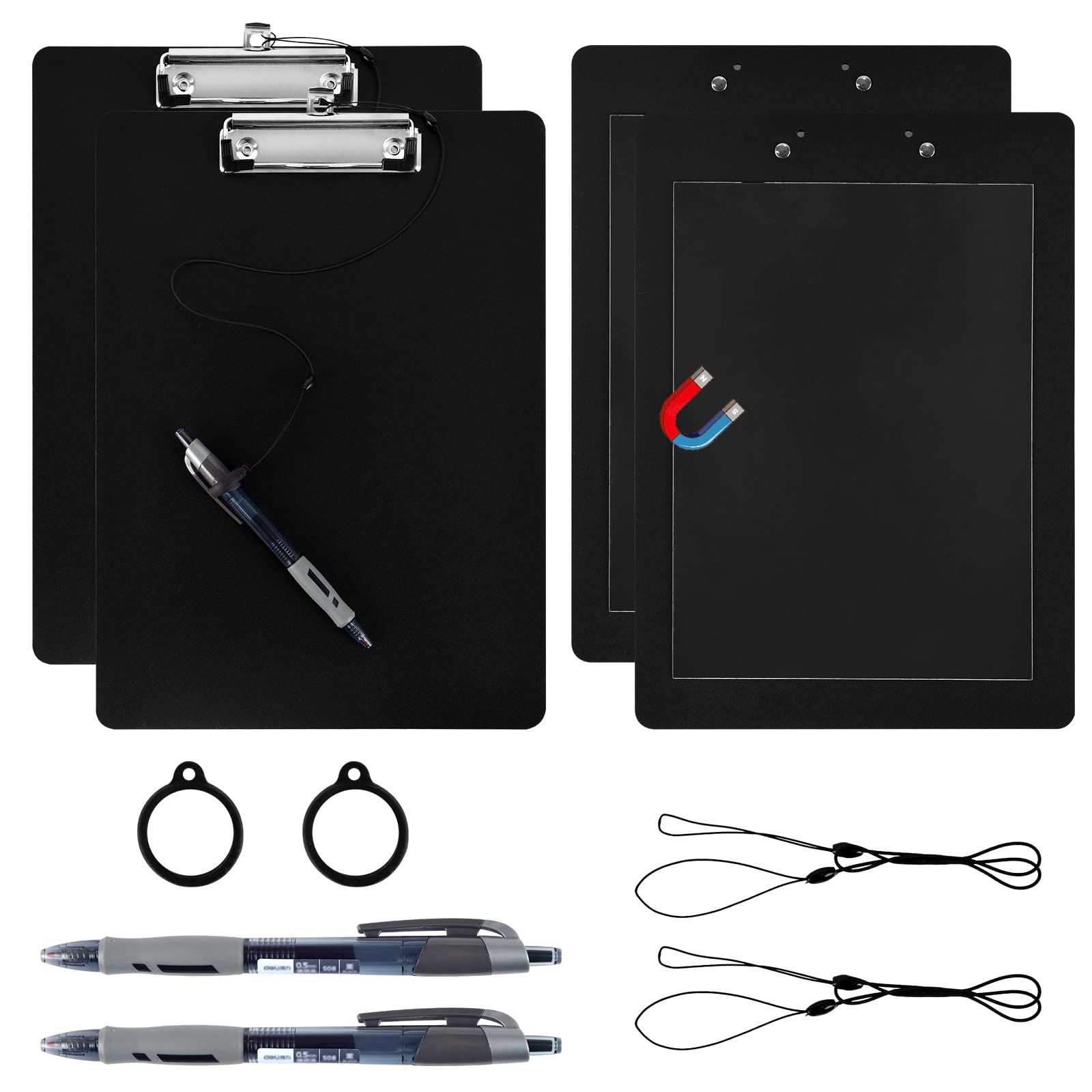 Photo 1 of 2 Pack Magnetic Clipboards with Pen Attached Black Clip Board with Low Profile Letter Size Clipboards 9X 12.5 Inch Standard Clip for Refrigerator Office Classroom Home Factory