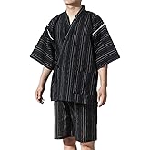 ZEALMAX Kimono Traditional Japanese Style Pajamas Set Shirt and Shorts, Men's Cotton Linen Loungewear Bathrobe Casual Clothes