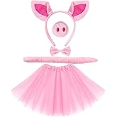 CASW Pig Costume Accessories Set Ears-Headband-Nose-Tail-Bow-Tie-Tutu Skirt : Pig Costume Set for Kids Adult Women- for Party