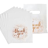 Wishop 100 Pieces Small Thank You Merchandise Bags Goodie Bags Party Favor Bags for Birthday Baby Shower Wedding (White, 6.3x7.9 Inches)