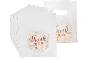 Wishop 100 Pieces Small Thank You Merchandise Bags Goodie Bags Party Favor Bags for Birthday Baby Shower Wedding (White, 6.3x7.9 Inches)