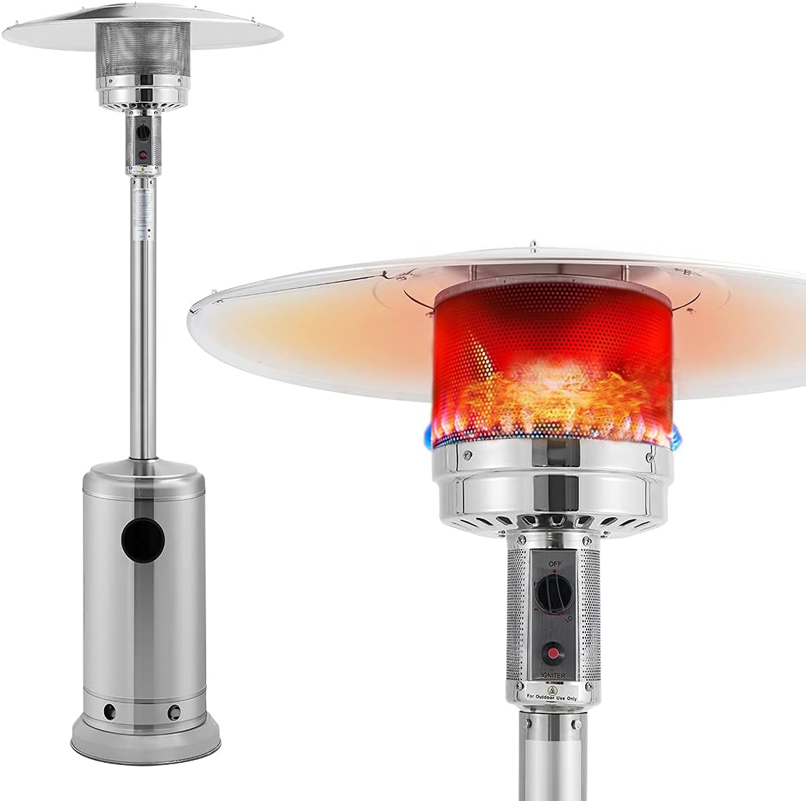 KEZATO 46,000 BTU Stainless Steel Propane Outdoor Patio Heater with Cover and Wheels for Residential or Commercial Use: Kitchen & Dining