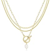 Layered Necklaces for Women Gold Dainty Pearl Pendant Choker Stackable Snake Paperclip Chain Necklaces Jewelry for Women