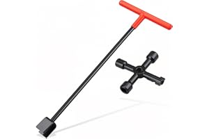 Manalete 17 Inch Water Meter Key with 4-Way Utility Key - Heavy-Duty Water Shut Off Tool for Curb Main, Underground Stop/Waste, Enforced Rebar Steel, T-Handle & U-Head