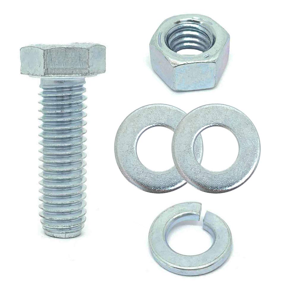 10 Sets 3/8-16 x 3/4 Grade 5 Hex Cap Bolts Screws Flat & Lock Washers ...