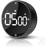 TLTWHS Rechargeable Magnetic Kitchen Timer with Rotary Dial, LED Display | 800mAh USB-C battery, 5/15/25-min presets, count up/down, mute/60-75/80-90 dB alerts, 15-sec screen sleep, dual magnets.