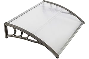 Flandre, Patio Door Window Awning Canopy, Polycarbonate Cover Front Door Outdoor Patio Awning Canopy UV Rain Snow Protection Hollow Sheet (40In x 32In, White CanopyGray Bracket), 40In x 32In, HT 100