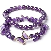 TNDCKP Purple Butterfly Bracelet Set for Women, 2PCS Beaded Crystal Bracelets with Gift Box & Inspirational Quote Card, Spiritual Jewelry for Sleep, Meditation & Yoga