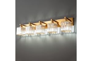 FDPBY Modern Bathroom Vanity Light 5-Lights Modern Gold Brushed Brass Finish Crystal Bathroom Wall Light Bathroom Vanity Light Fixtures…