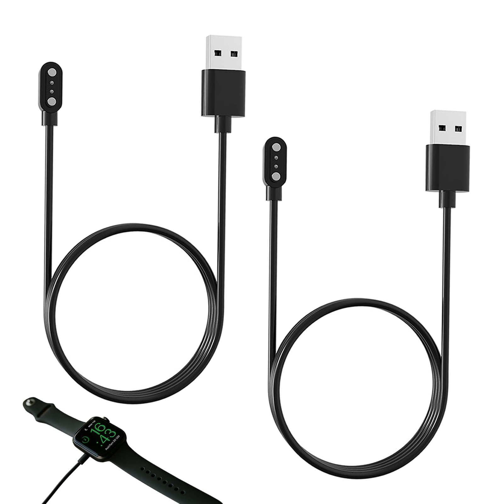 Musiook 2 PCS Universal Smart Watch Charger Magnetic, Smart Watch Charger 2 Pin Magnetic, Smartwatch Chargers 2.84mm, Secure Fit Universal USB Cable Compatible with YAMAY, Willful, Letsfit