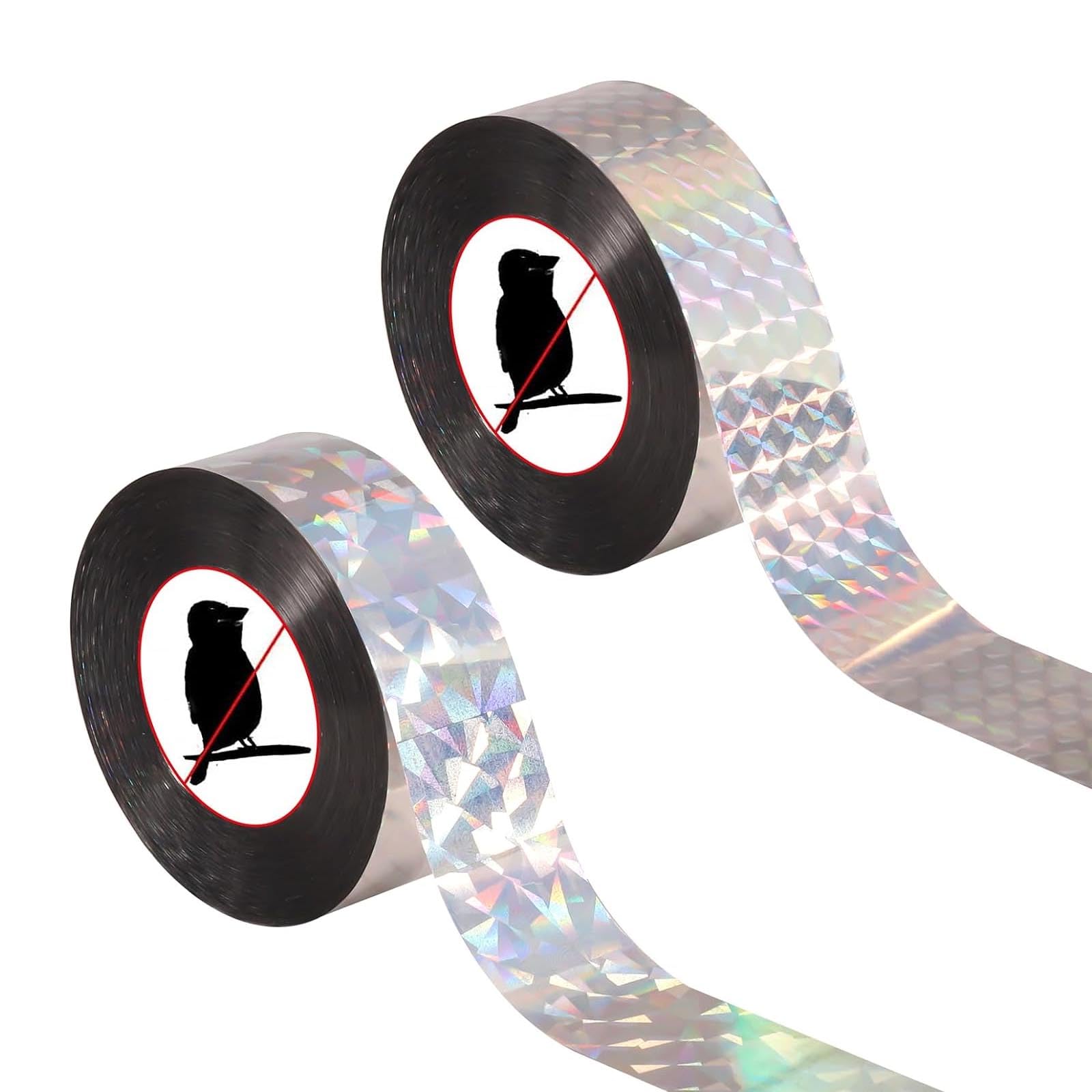 SSKHE Bird Scare Reflective Tape, 100M Double Sided Reflective Holographic Rainbow Scare Tape for Farms, Gardens and Roofs