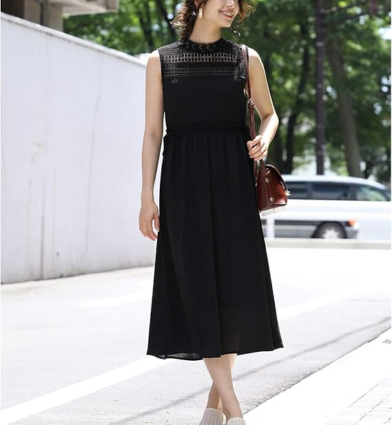 Amazon ビス Vis ショルダーレースノースリーブワンピース ブラック 01 F ワンピース チュニック 通販