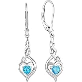 Inpasne Infinity Dangle Drop Earrings for Women 925 Sterling Silver Heart Leverback Twisted Earrings with Birthstone Jewelry Gifts for Her