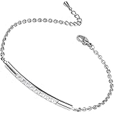 555Jewelry Womens Sparkly Cubic Zirconia Cylinder Bar Stainless Steel Bracelet