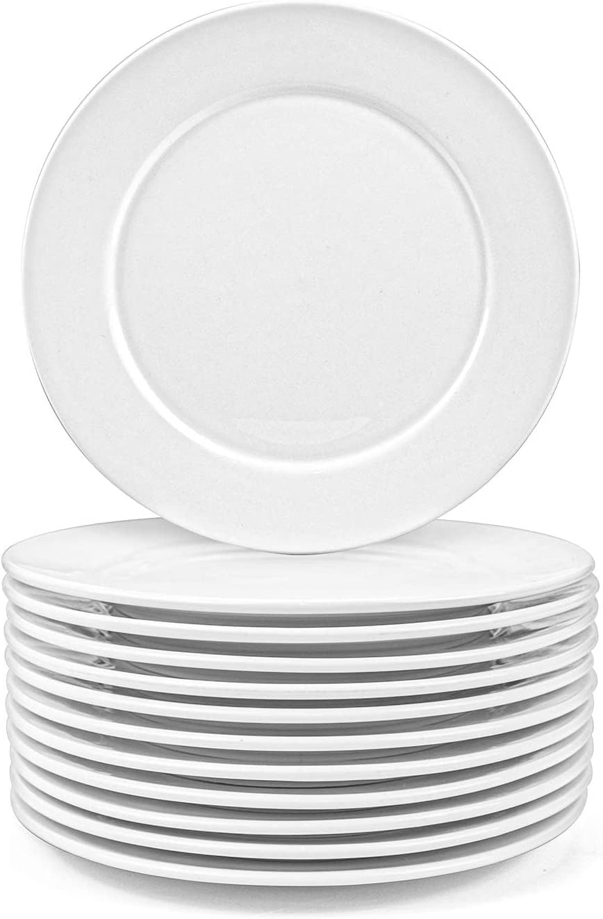 Foraineam 12 Pcs Side Plates Round Porcelain 20 cm Small Dinner Dish Tableware Wide Rimmed Service Plate Dessert Plates for Salad Dinner Bread - White