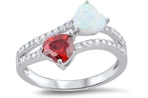 CloseoutWarehouse Simulated Opal Two Hearts Ring 925 Sterling Silver