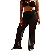 RoseSeek Women's Plus Size Beach Pants Sheer Mesh Swimsuit Coverup High Waisted Bikini Cover Up Bottoms