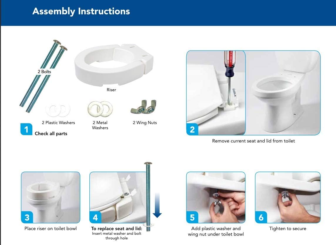 Carex Hinged Toilet Seat Riser, Adds 3.5 Inches of Height to Toilet, 300 Pound Weight Capacity, Hinged for Easy Cleaning: Health & Personal Care