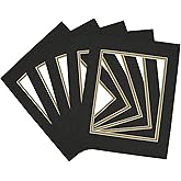 Golden State Art, 11x14 Double Mats for 8x10 - for Photos, Pictures, Frames - Acid-Free, 5 Pack, Black Over Old Gold