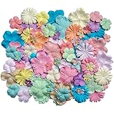 RATREE 888 Handmade100 Pcs Mixed Flowers 18 mm - 2 Inch Mulberry Paper Flowers Scrapbooking Wedding DIY Craft Supplies Card (10 Colors Pastel Tone)