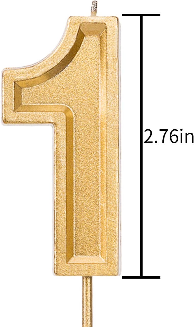 LUTER 2.76 Inches Large Birthday Candles Gold Glitter Birthday Cake Candles Number Candles Cake Topper Decoration for Wedding Party Kids Adults (Number 1) - Image 3