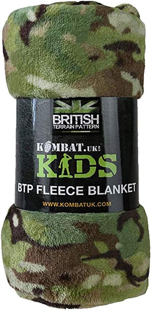 Kombat Kids Army Combat BTP Camo Blanket Soft Fleece Rug Boys Toy Soldier Bedroom,150 x 100cm, Green