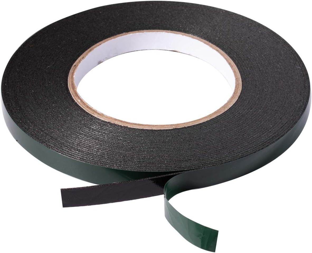 YoiYee 10mm x 10m Double Sided Foam Tape, Strong Sticky Adhesive Green Film Glazing Tape, PE Sponge Strip Sticky Mounting Tape, Black