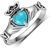 Genuine Turquoise Rings for Women 925 Sterling Silver Irish Claddagh Ring Heart Nature Gemstone Rings Real Turquoise Jewelry for Women