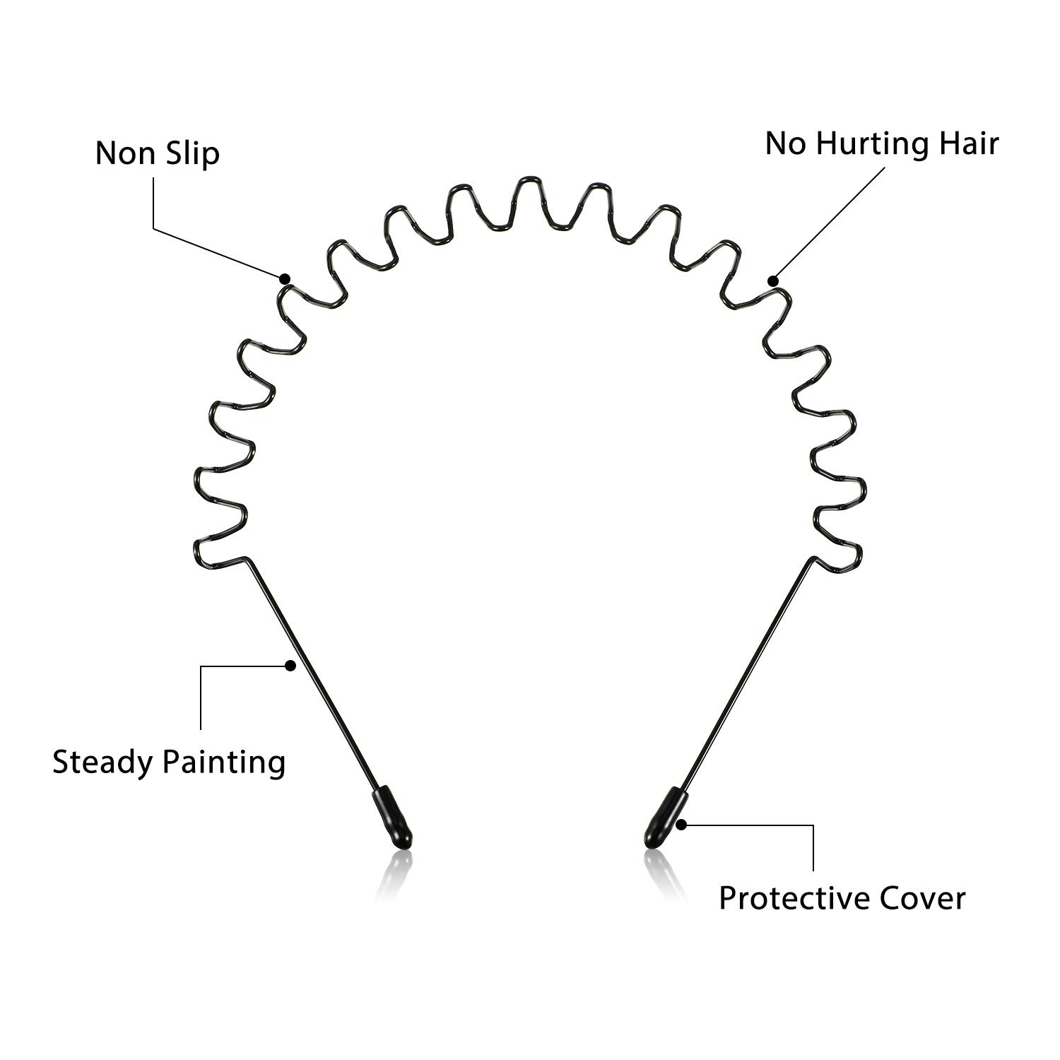 3 Pack Unisex Hair Band Metal Headband Black Head Band Spring Wavy Nonslip Men Women Sports Fashion Headwear (Spring Wave) : Beauty