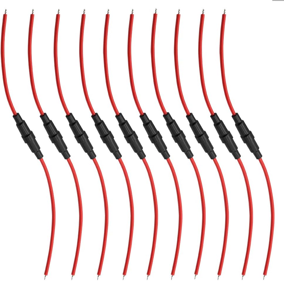 DIGITEN 5x20mm GDC Fuse Holder Inline screw type with 16 AWG wire (Pack of 10)