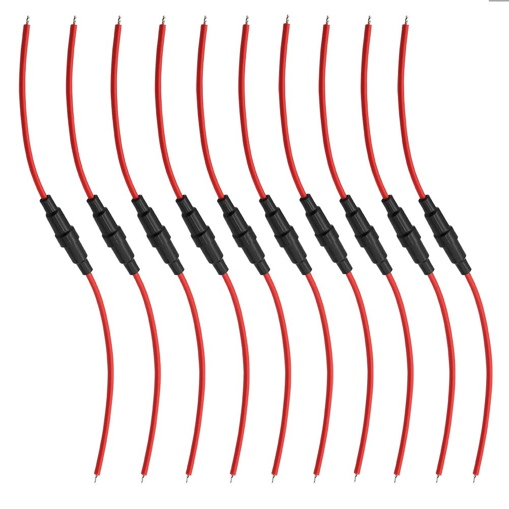 DIGITEN 5x20mm GDC Fuse Holder Inline screw type with 16 AWG wire (Pack of 10)