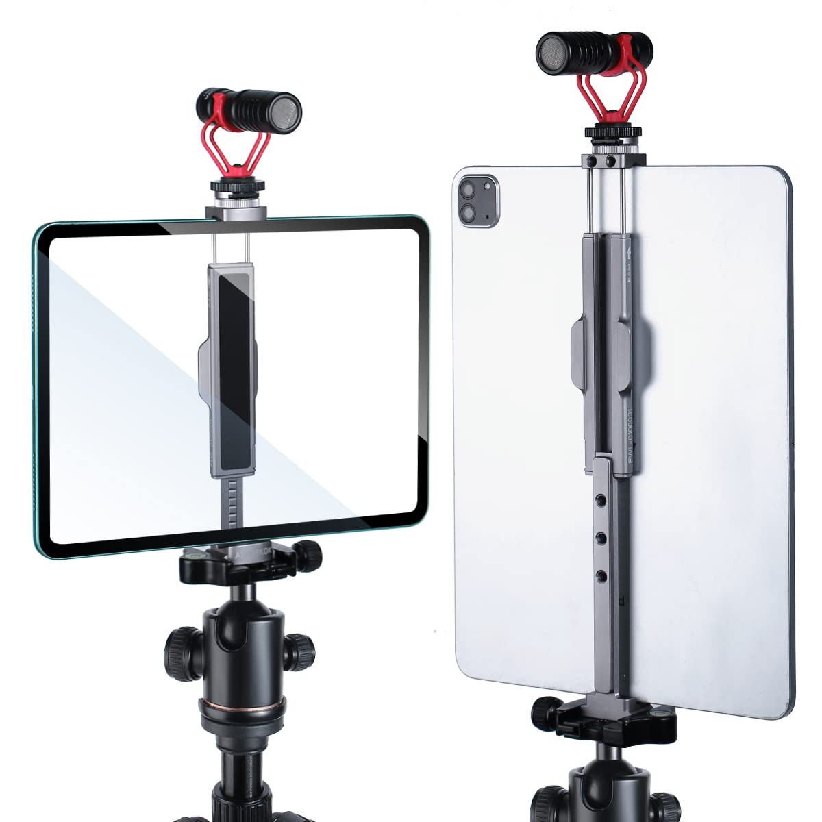 ARNARKOK Metal Tablet Tripod Mount 7.9-12.9in Ipad Clamp Ipad Holder for Tripod w Rotatable Cold Shoe, 2 Acra Swiss QR Mount Brackets, Universal Compatibility
