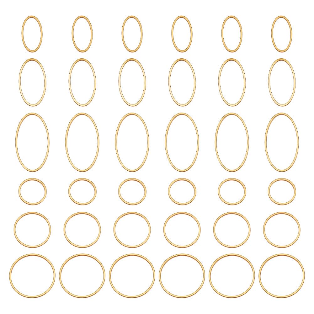 UNICRAFTALE 36pcs 2 Styles Golden Stainless Steel Linking Rings Oval Round Metal Linking Connectors Hollow Pendant Connectors for Jewelry Making
