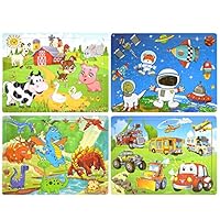 Wooden Puzzles, AKAMINO Wooden Animal Puzzles for Kids Age 3-8 Colorful 60 Pieces Jigsaw Puzzles Toys 4 Pack Preschool Educational Learning Toys Set for Boys and Girls